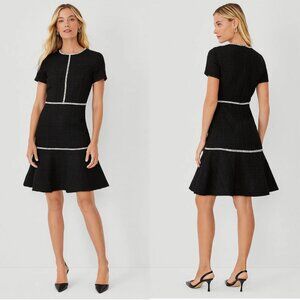 Ann Taylor | Black Contrast Trim Tweed Flounce Dress - Size 8